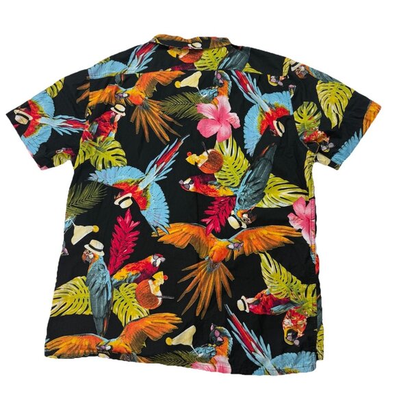 Levi's Mens XL Black Parrot Hawaiian Colorful Short Sleeve Shirt - Picture 2 of 6